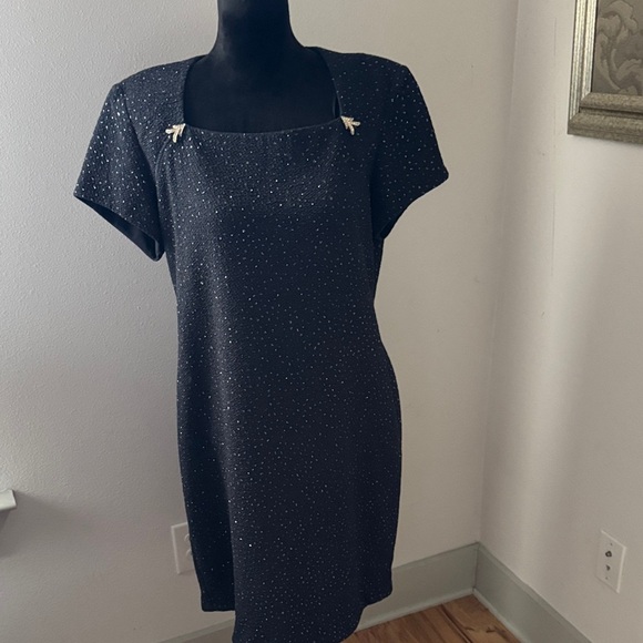 Jessica Howard embellished Black Dress Sparkling Details square neck dress Sz 16 - Picture 1 of 6